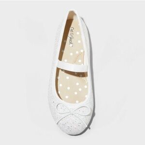 Cat & Jack Toddler Girls' Nora Slip-On Ballet Flats - White Glitter 6T